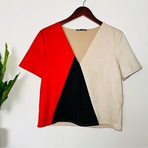Zara Colorblock Faux Suede Top
